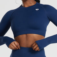Power Long Sleeve Crop Top | Sapphire Blue