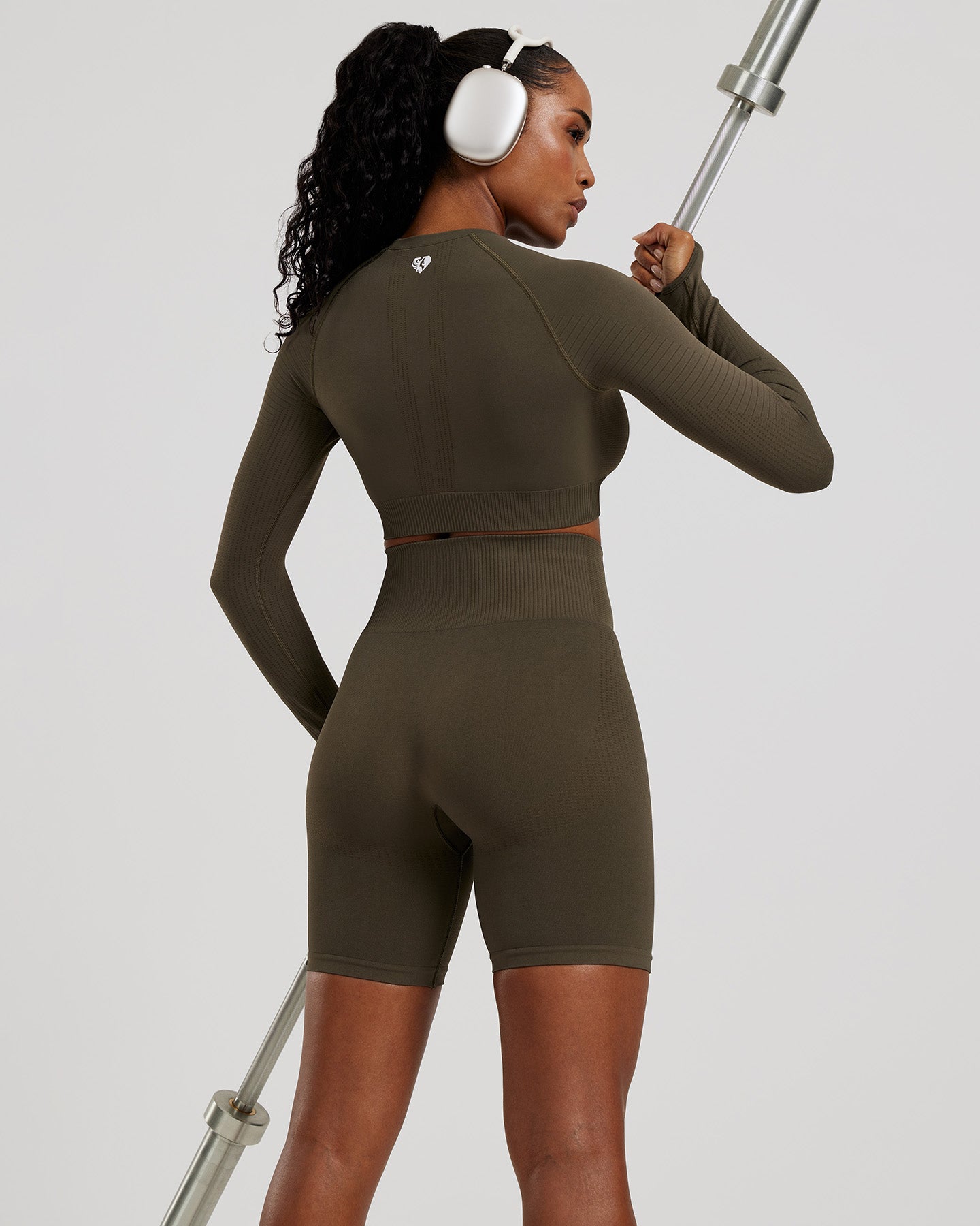 Power Long Sleeve Crop Top | Dark Olive