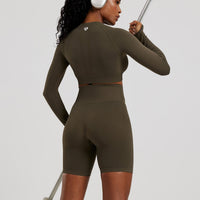 Power Long Sleeve Crop Top | Dark Olive