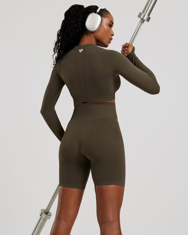 Power Long Sleeve Crop Top | Dark Olive