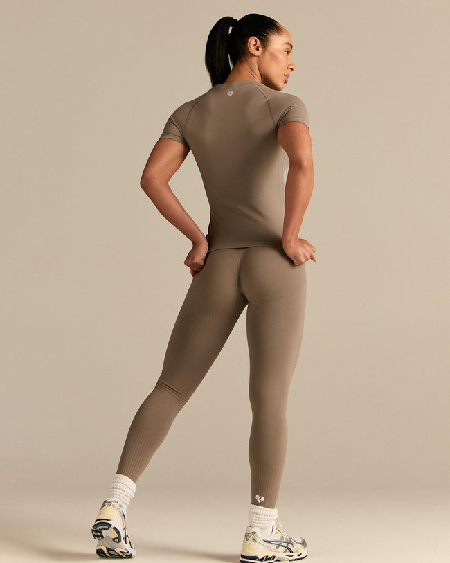 Power Short Sleeve Top | Taupe Grey