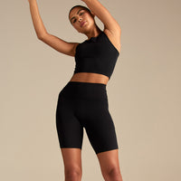 Essential High Waist Cycling Shorts with Pockets | Black