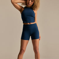 Cotton Contour Fold Over Shorts | True Navy