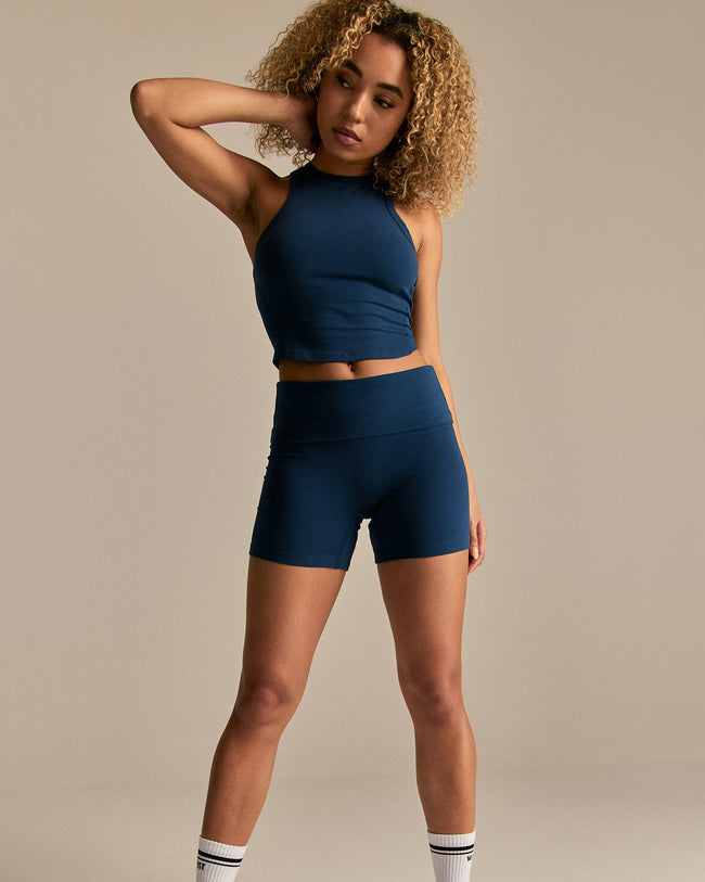 Cotton Contour Fold Over Shorts | True Navy