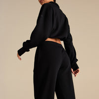 Comfort Lightweight Half Zip Draw Hem Sweat | Black