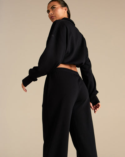 Comfort Lightweight Half Zip Draw Hem Sweat | Black