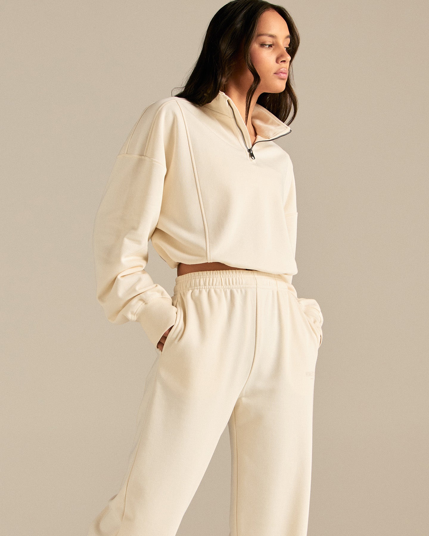 Comfort Lightweight Straight Leg Mid Waist Joggers | Coconut White