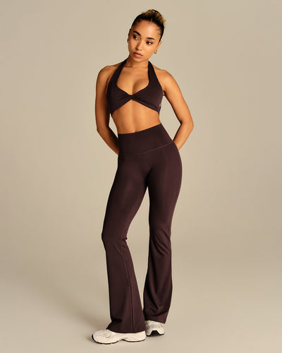 Essential Twist Front Halter Bra | Cafe Noir