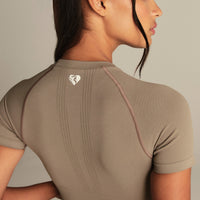 Power Short Sleeve Crop Top | Taupe Grey