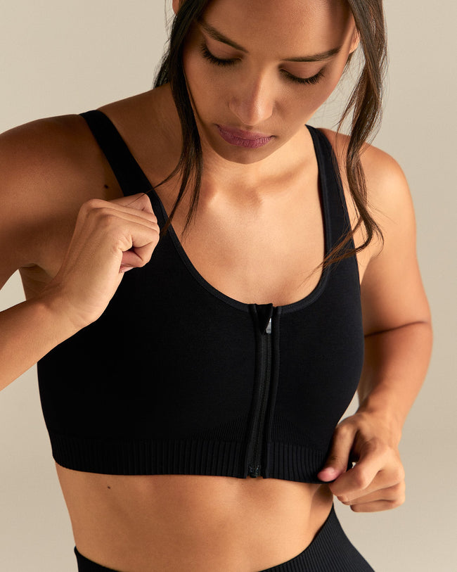 Power Zip Front Bra | Black