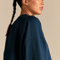 Comfort Lightweight Raw Edge Oversized Crew Neck | True Navy