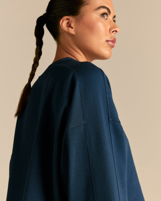 Comfort Lightweight Raw Edge Oversized Crew Neck | True Navy