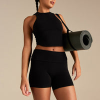 Cotton Contour Fold Over Shorts | Black