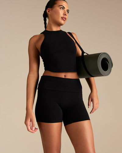 Cotton Contour Fold Over Shorts | Black