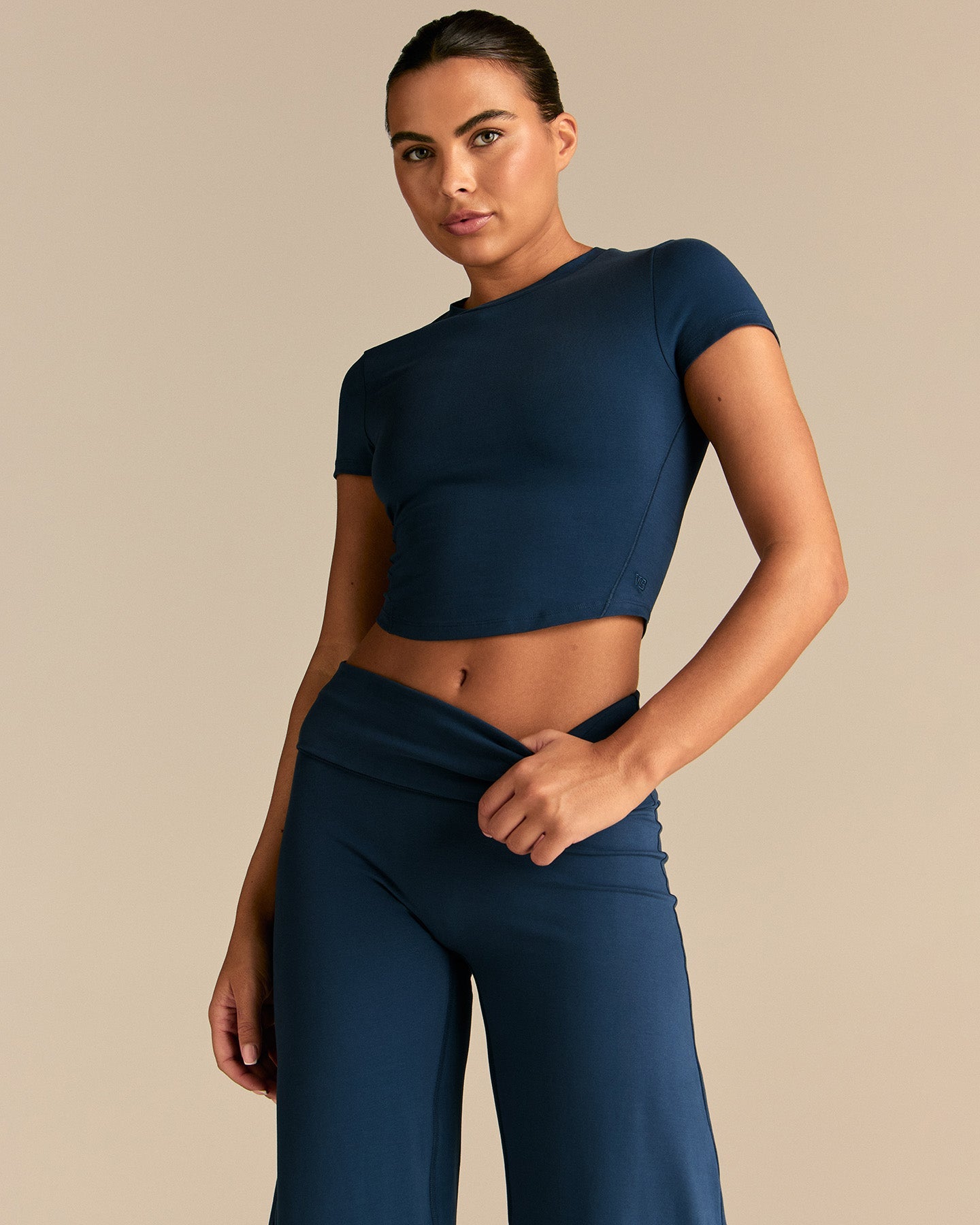Cotton Contour Fold Over Straight Leg Pants | True Navy