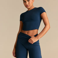 Cotton Contour Fold Over Straight Leg Pants | True Navy