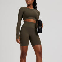 Power Long Sleeve Crop Top | Dark Olive