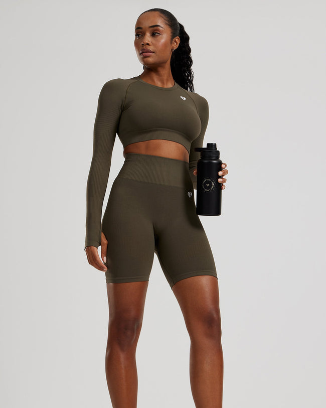 Power Long Sleeve Crop Top | Dark Olive