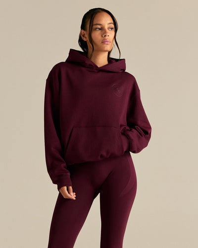 Comfort Oversized Health Club Graphic Hoodie | Merlot