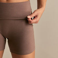 Cotton Contour Fold Over Shorts | Mocha