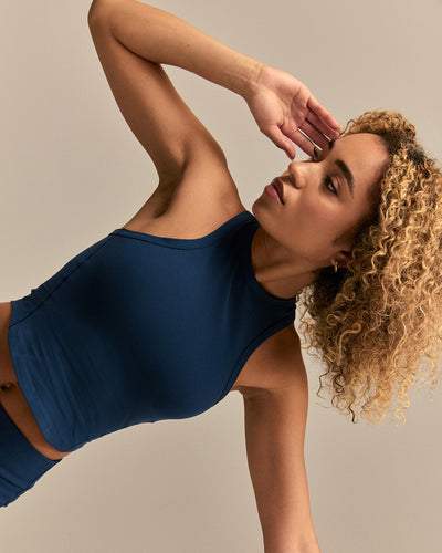 Cotton Contour Racer Tank | True Navy