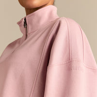 Comfort Lightweight Half Zip Draw Hem Sweat | Sweet Pink