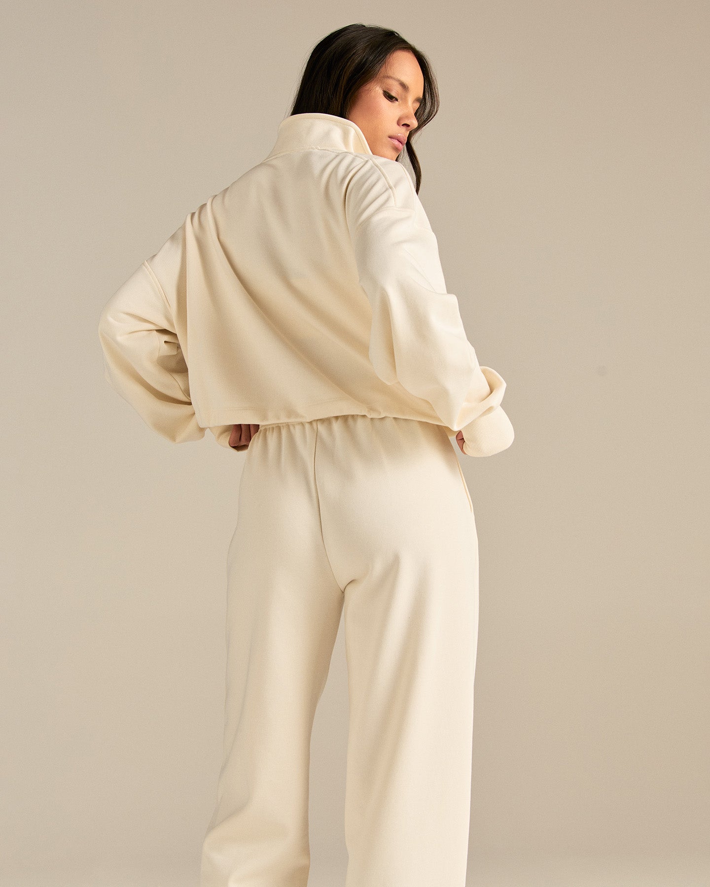 Comfort Lightweight Half Zip Draw Hem Sweat | Coconut White