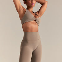 Essential Twist Front Halter Bra | Taupe Grey