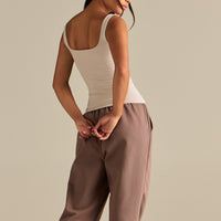 Smooth Contour Midi Square Neck Tank | Stone