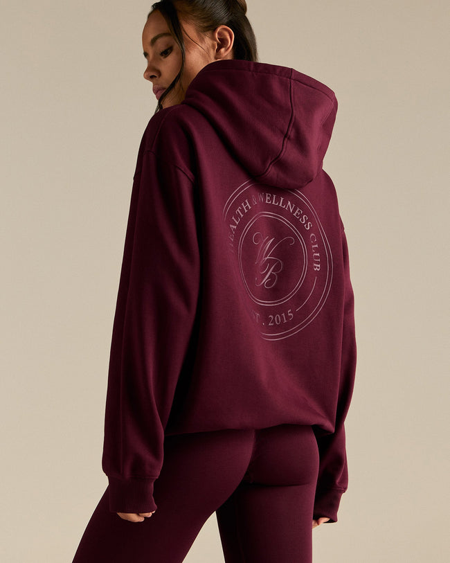 Comfort Oversized Health Club Graphic Hoodie | Merlot