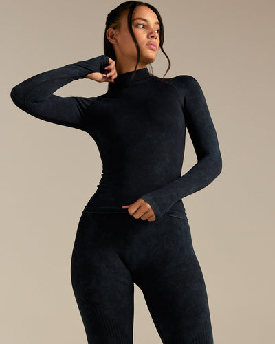 Power Mock Neck Long Sleeve Top | Washed Black