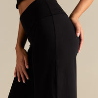 Cotton Contour Fold Over Straight Leg Pants | Black