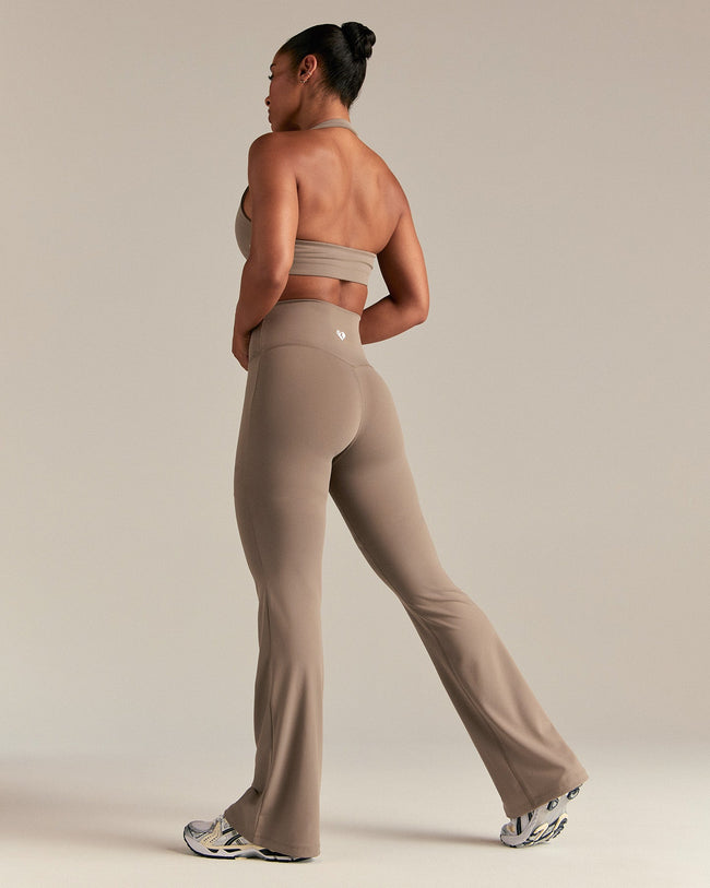 Essential Twist Front Halter Bra | Taupe Grey