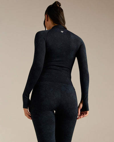 Power Mock Neck Long Sleeve Top | Washed Black